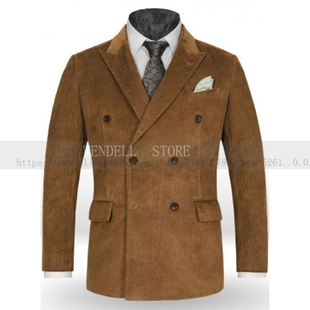 

Men's Jacket Corduroy Double Breasted Steampunk Flap Pockets Loose Gentleman's Business Coat
