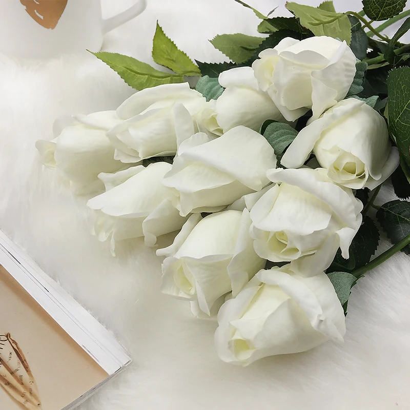 

10pcs/set Real Touch Rose Buds Flowers Artificial Flowers Wedding Roses Flowers Wedding bridal bouquets Home Decorative Flowers