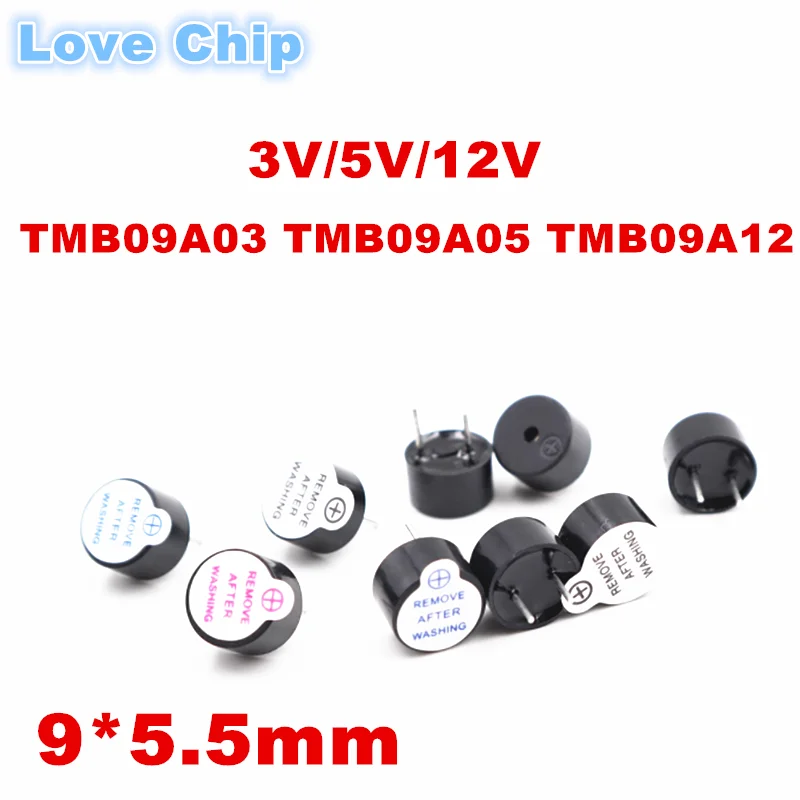 100 шт., 9055, 3 в, 5 В, 12 В, активный зуммер сигнализации 85 дБ TMB09A03 TMB09A05 TMB09A12, Размер 9x5,5 мм, Встроенный активный Электронный зуммер