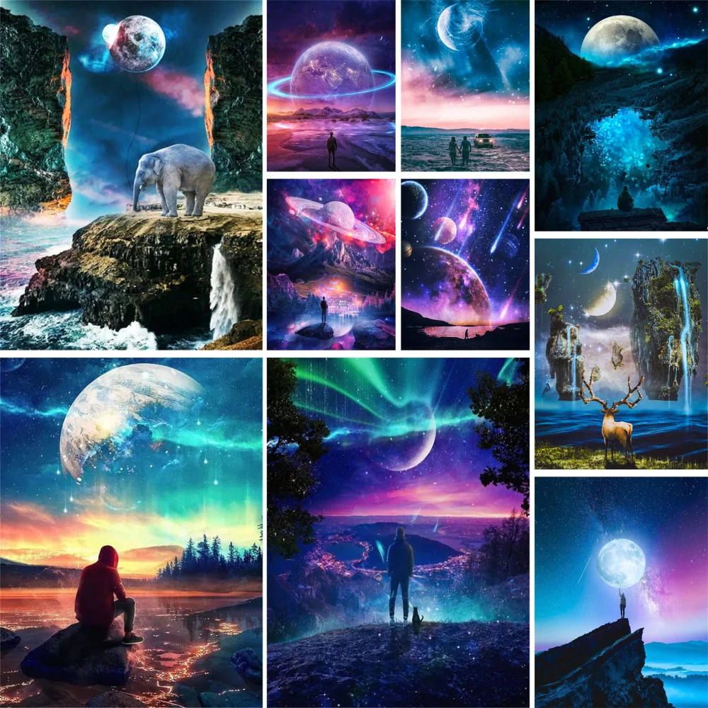 

Landscape Moon Night DIY Painting By Numbers Complete Kit Oil Paints 50*70 Picture By Numbers Photo Home Decoration For Children