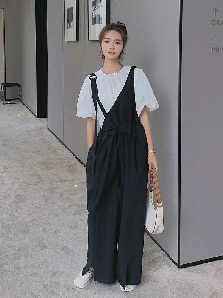 

Black Irregular One Piece Suspender Pants Jumpsuit 2022 Summer Female Streetwear Gothic Loose Japan Overalls Strap Romper 9112