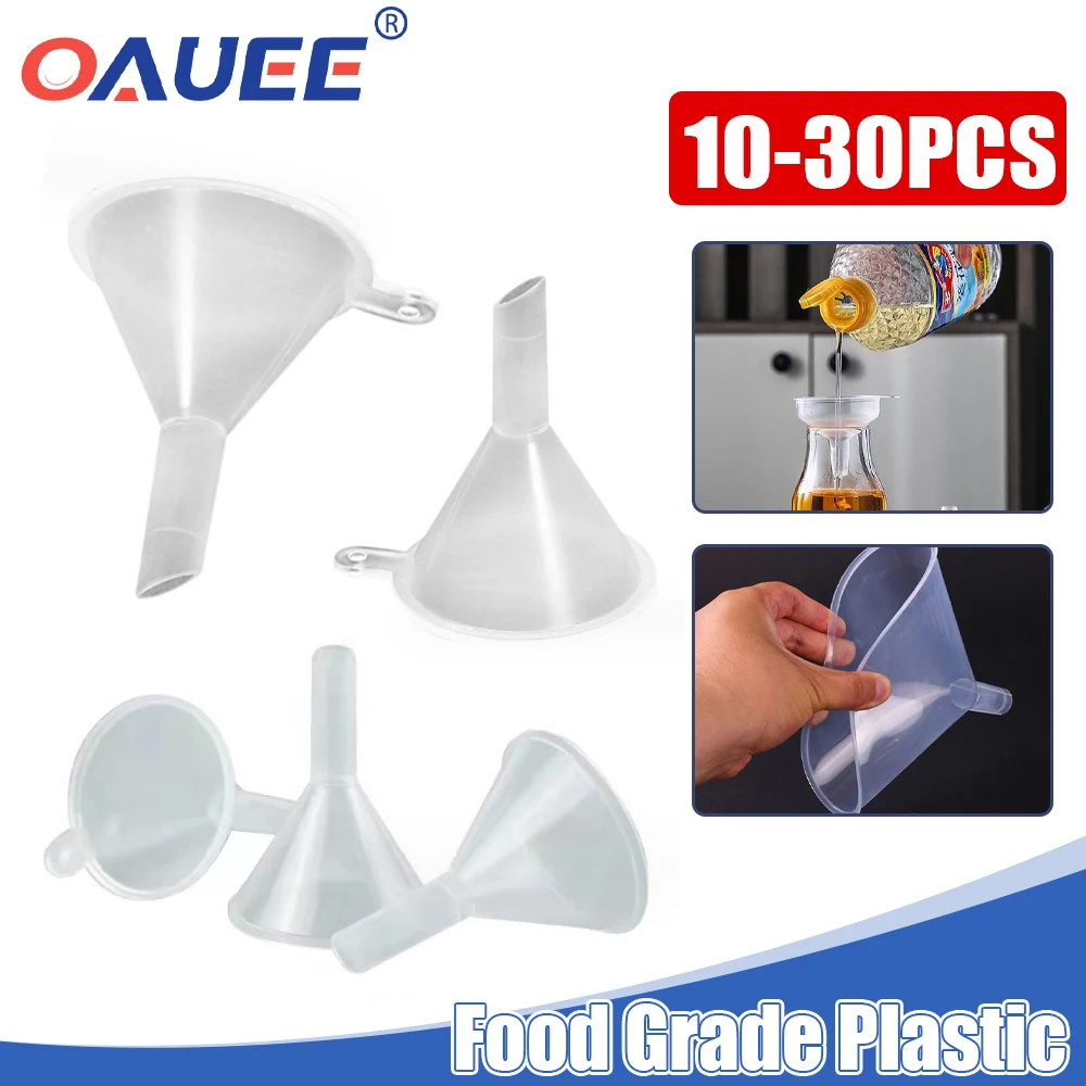 

Oauee 10/30Pcs Plastic Funnel Household Kitchen Cooking Tool Wine Milk Mini Portable Oil Pot Funnel Perfume Bottling Accessories