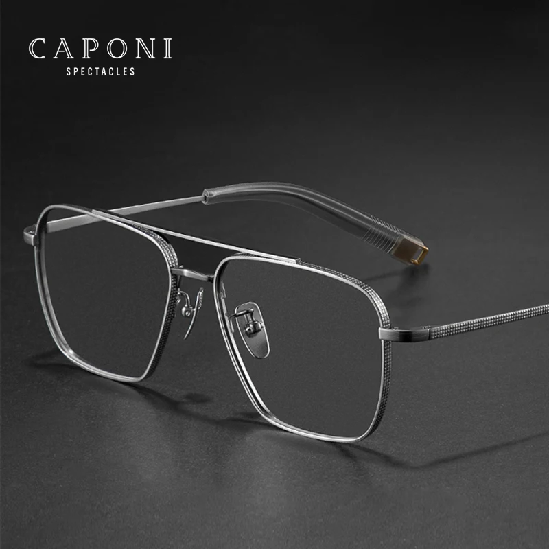 CAPONI Pure Titanium Eye Glasses Frame For Men Square Anti Blue Light Anti Reflection Glasses Brand Designer Spectacles JF50004