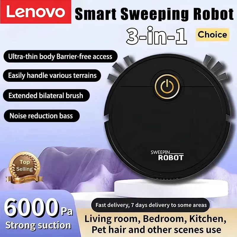 Фото Робот-пылесос Lenovo с USB-зарядкой, интеллектуальная уборочная машина для дома, дизайн с двумя щетками для пола и столешниц №1
