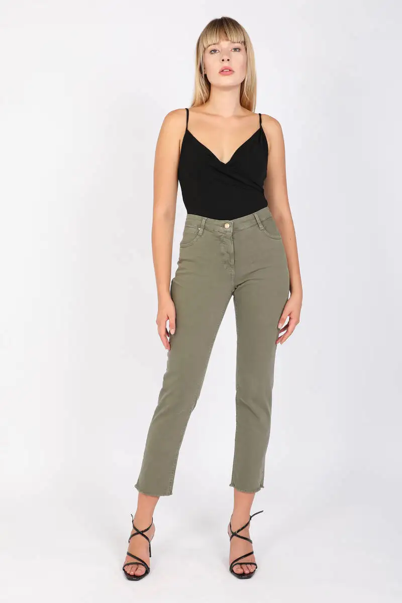 

Women's Bell-Bottomed and Pocket Detail Jean Pants Khaki