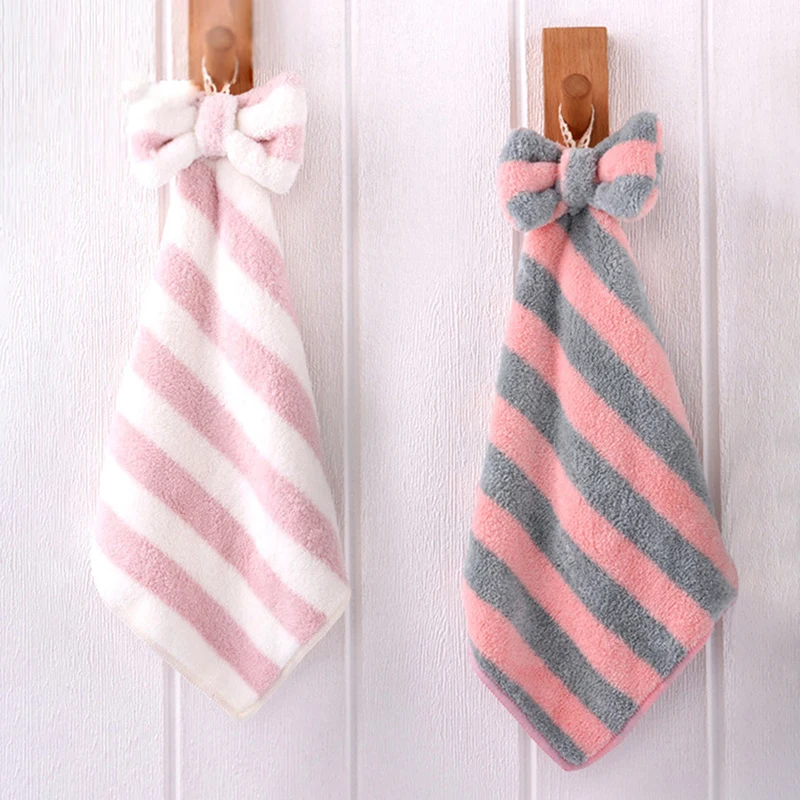 

Bowknot Hand Towels for Kitchen Bathroom Coral Velvet Microfiber Soft Quick Dry Absorbent Cleaning Cloths Home Sauna Terry Towel