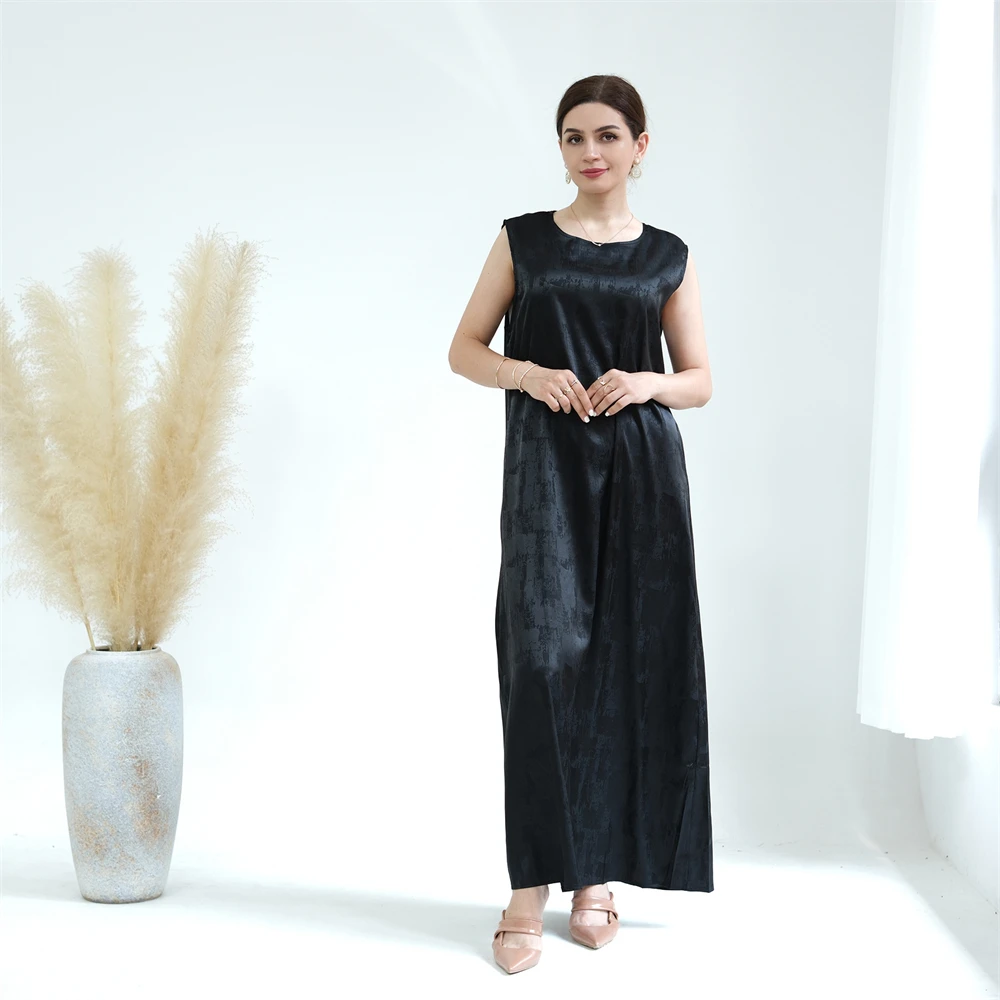 Женское атласное жаккардовое платье макси без рукавов мусульманское Абая Дубай