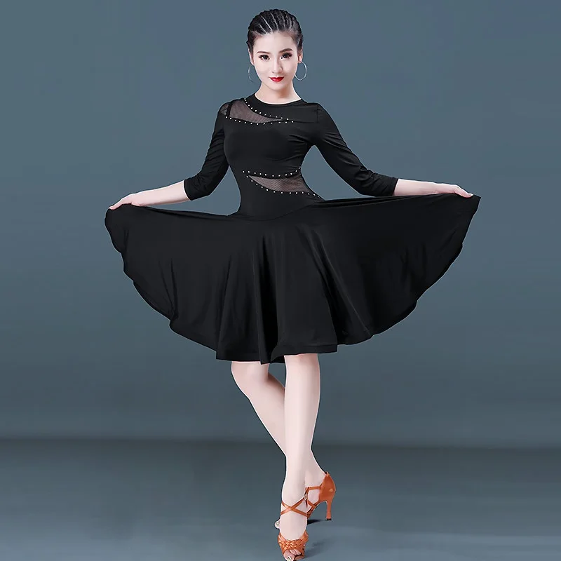 

X245 Latin Dance Dress Female Adult High-end New Dress Summer Long Sleeve Dance Performance Exercises Dress Ballroom Costumes