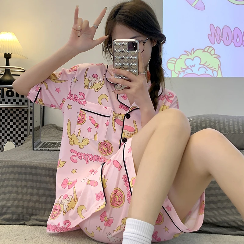 Женские пижамные комплекты Disney Сейлор Мун с шортами мультяшная Пижама коротким