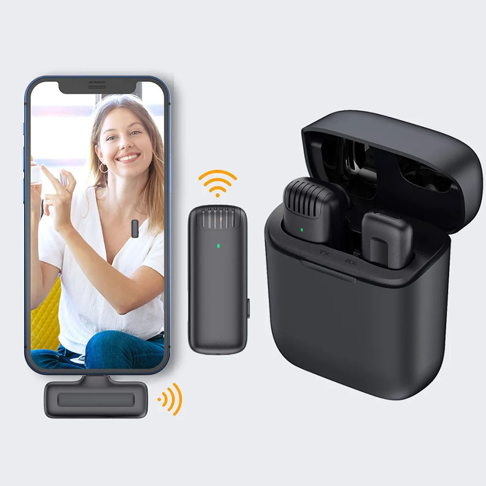 Professional Microphone Wireless Microphone Lavalier with Charging Compartment Recording Youtube Vlog Live for IOS Android J13