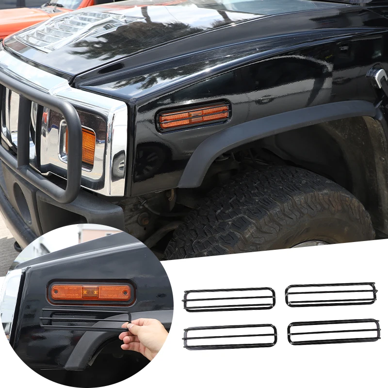 

Stainless Steel Side Fender Turn Signal Light Cover Trim Anti -Collision Lamp Guards Frame Car -Styling For Hummer H2 2003 -2009