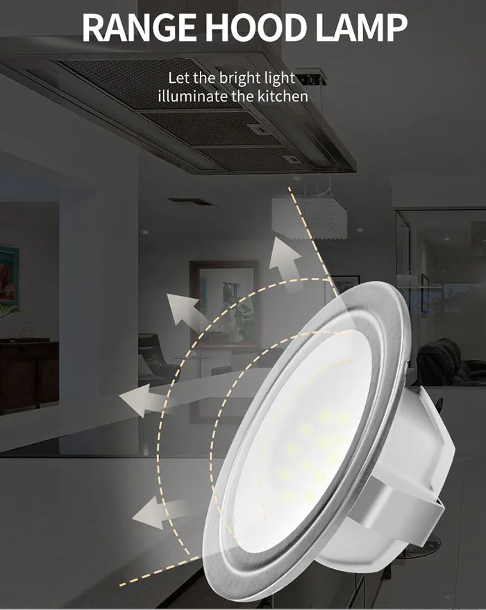 Цена Светодиодная лампа для вытяжки кухонной плиты, 2 шт., светодиодный Вт, 1,5-220 В, для кухни с отверстием 55 мм, 60 мм, для шкафа, искусственная мощнос...
