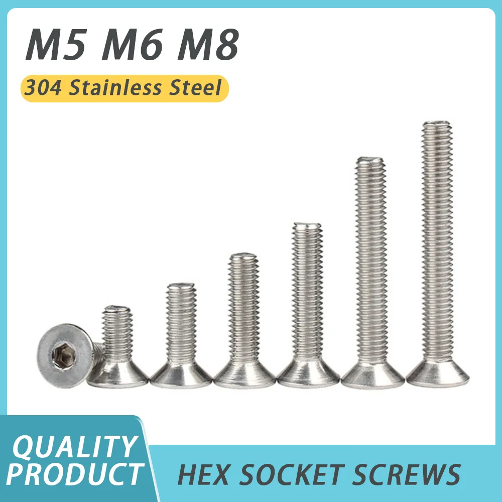 

M5 M6 M8 Stainless Steel Countersunk Hex Socket Screws Metric Threaded Hexagon Metalworking Machine Bolts Screw Flat Head Bolt