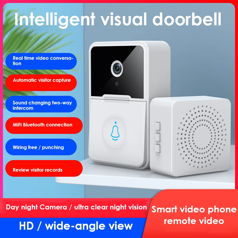 

Беспроводной уличный дверной звонок с Wi-Fi, HD-камера безопасности, дверной звонок с голосовым изменением, видеодомофон с ночным видением, дом...