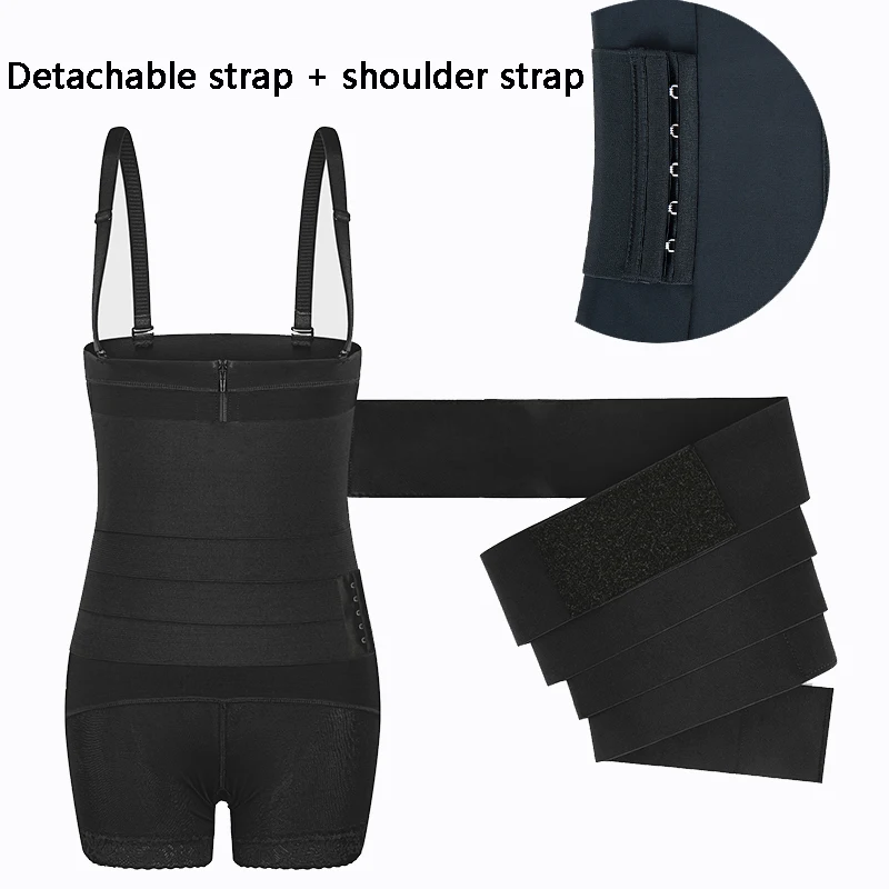 Women Flat Belly Sheathing Bodysuit Detachable Belt + Zip Shaper Waist Trainer Body Shaper Tummy Belts Slim Colombianas