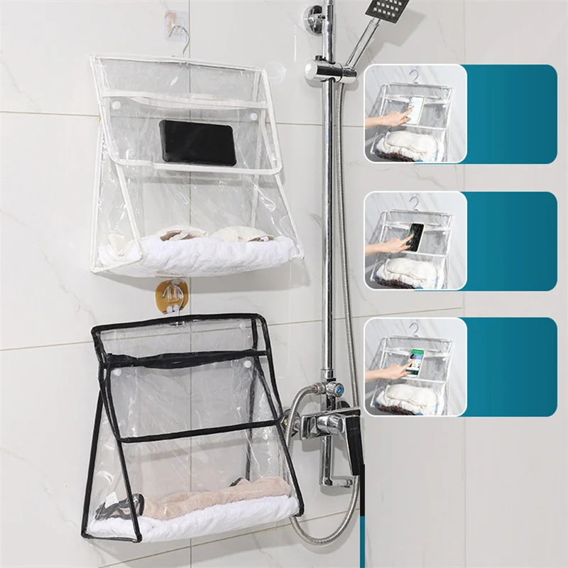 

2023 PVC Waterproof Hanging Makeup Bag Wall Hanging Organizer Storage Bag Bathroom Shower Accessories Towel Clothes Organizer