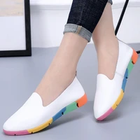 women flats shoes colored sole female shoes woman loafers cow genuine leather shoes ladies slip on nurse peas women sneakers