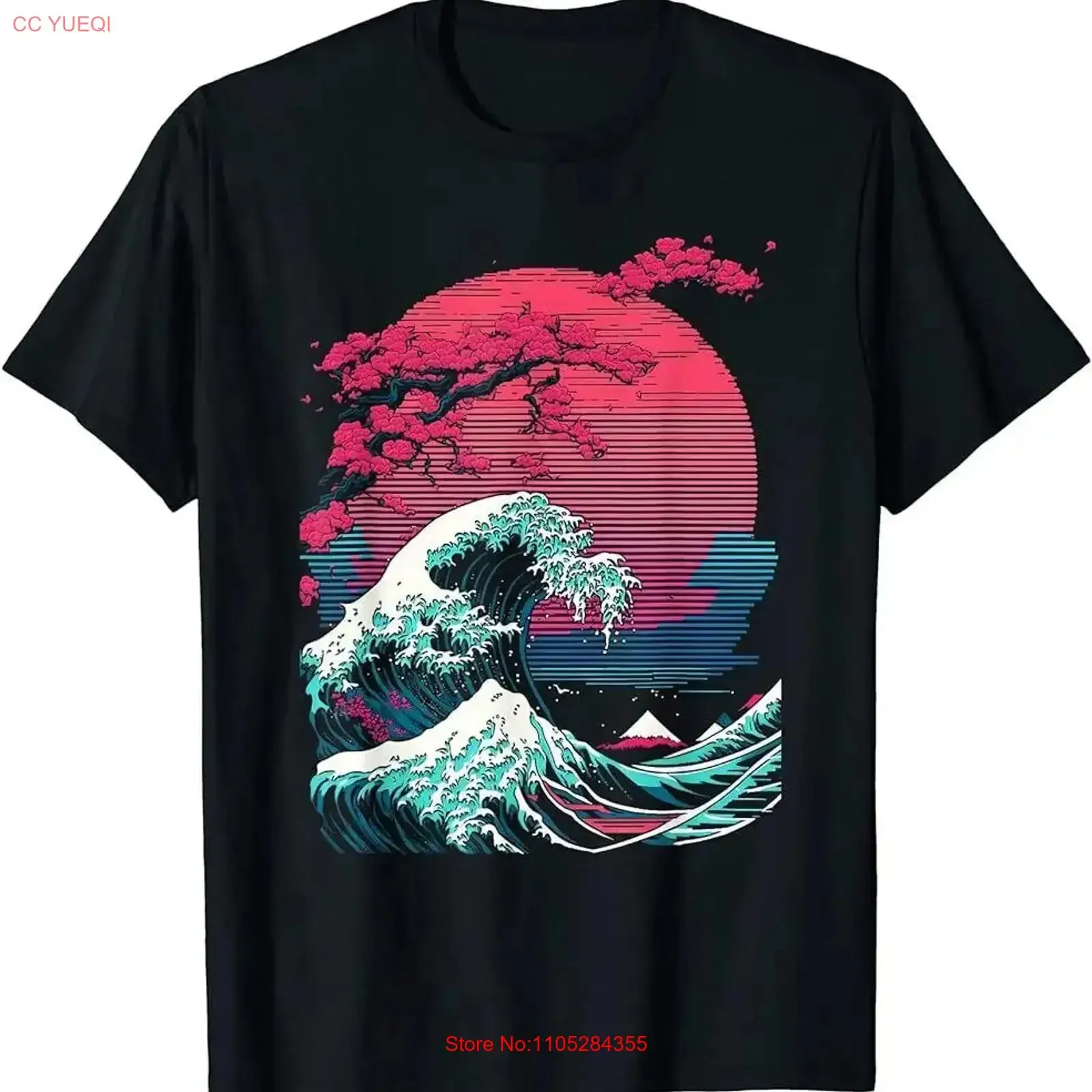 Фото Футболка Great Wave off Kanagawa в стиле ретро-глихт и вейпорвейв, винтажная, с эффектом потертости, с легким графическим принтом, мужская, эластичная, в стиле стритвир №1