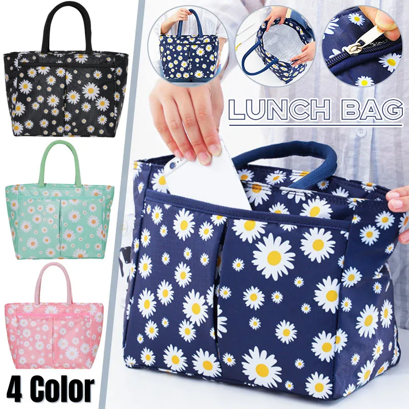 

Large Capacity Thermal Lunch Bag Oxford Cloth Daisy Printed Food Bento Insulated Pouch Picnic Breakfast Cooler Bags for School