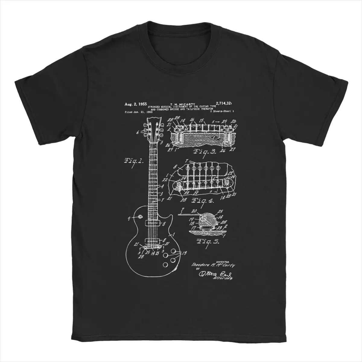 

Patent Acoustic Electric Guitar Music T-Shirt Men Casual Pure Cotton Tees Crew Neck Short Sleeve T Shirt Graphic Printed Tops