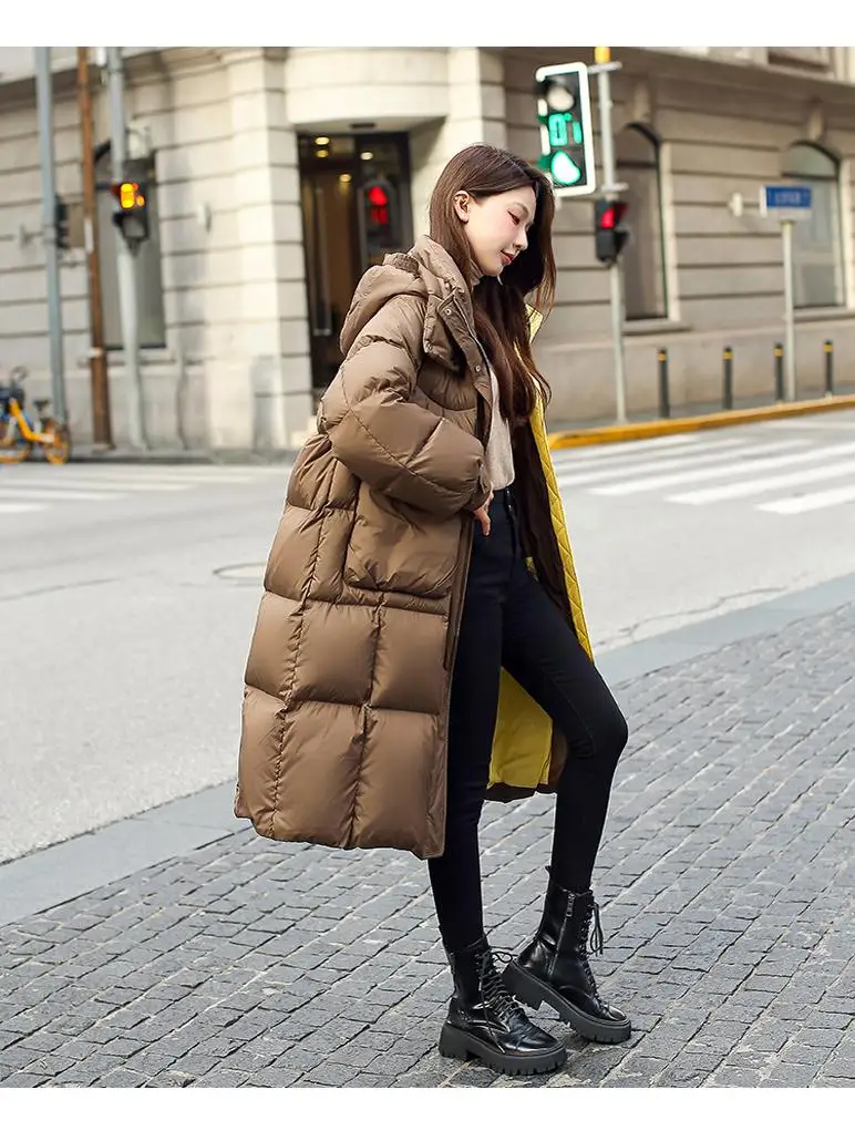 20 00 кг Очень большой модный пуховик выше колена для женщин зима 200 пухлая девушка