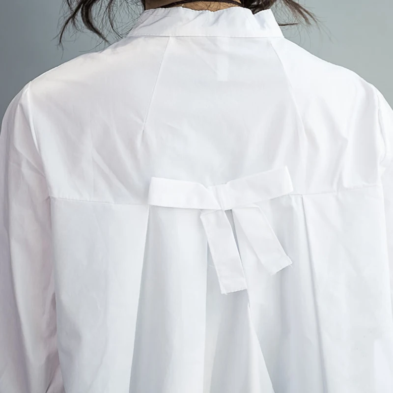 Summer 100% Cotton Women White Shirts Fashion Long-sleeve Plus Size Large Loose Blouse Bow Fashion Lady Clothing 0.24KG enlarge