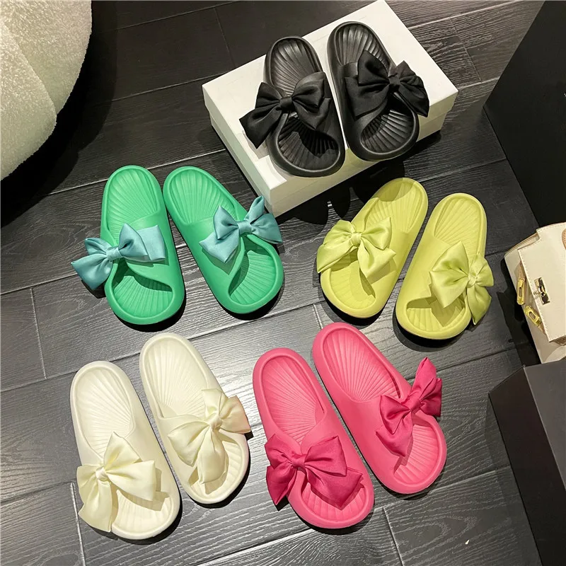 

Butterfly-Knot Shoes Home Slippers Women's Luxury Slides Pantofle Low Platform Massage Designer 2022 Summer Flat Basic PU