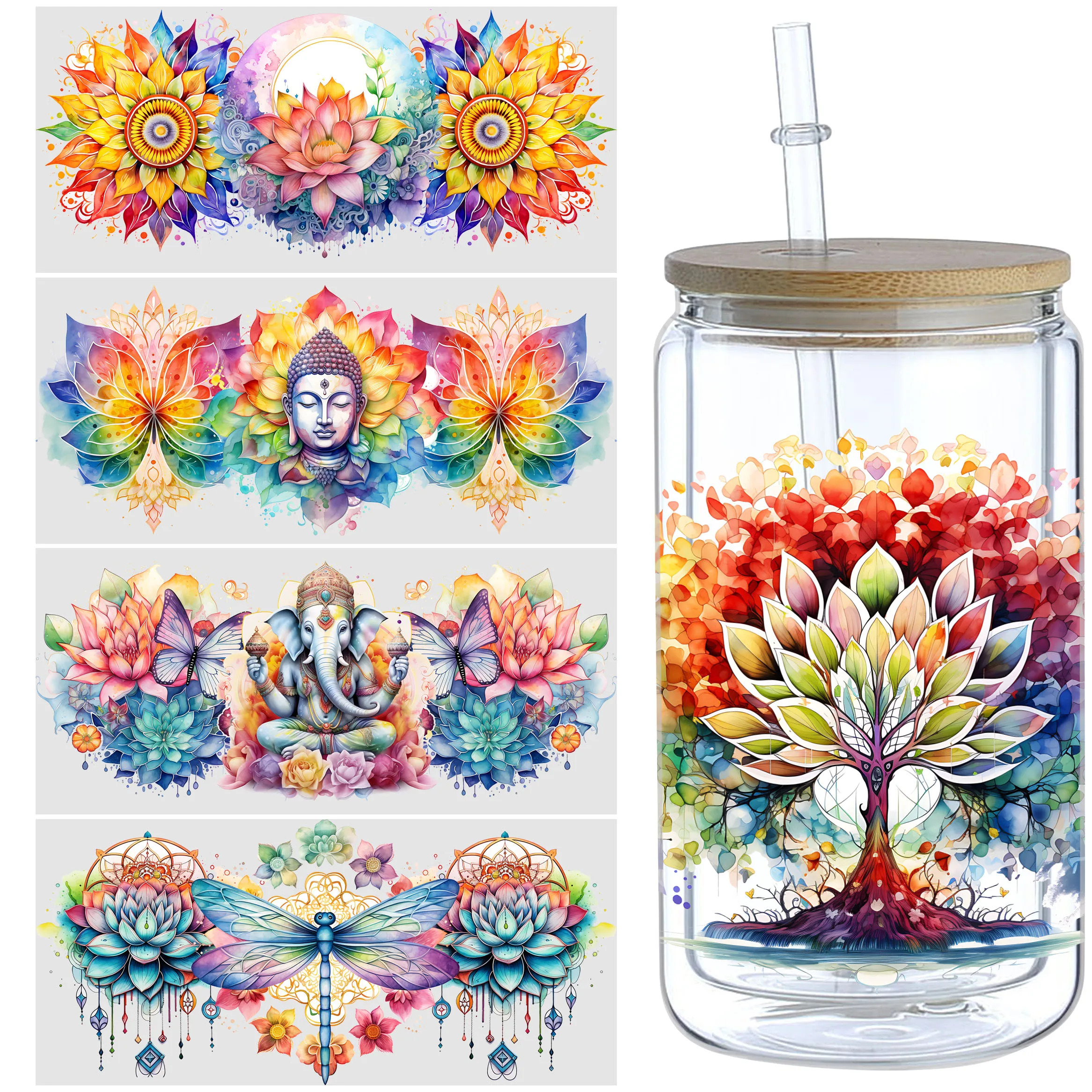 Набор мультяшных УФ-наклеек DTF 3D для стеклянных водонепроницаемых настольных