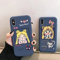 cute beautiful girl sailor moon phone case for iphone 13 12 mini 11 pro xs max x xr 7 8 6 plus candy color blue silicone cover