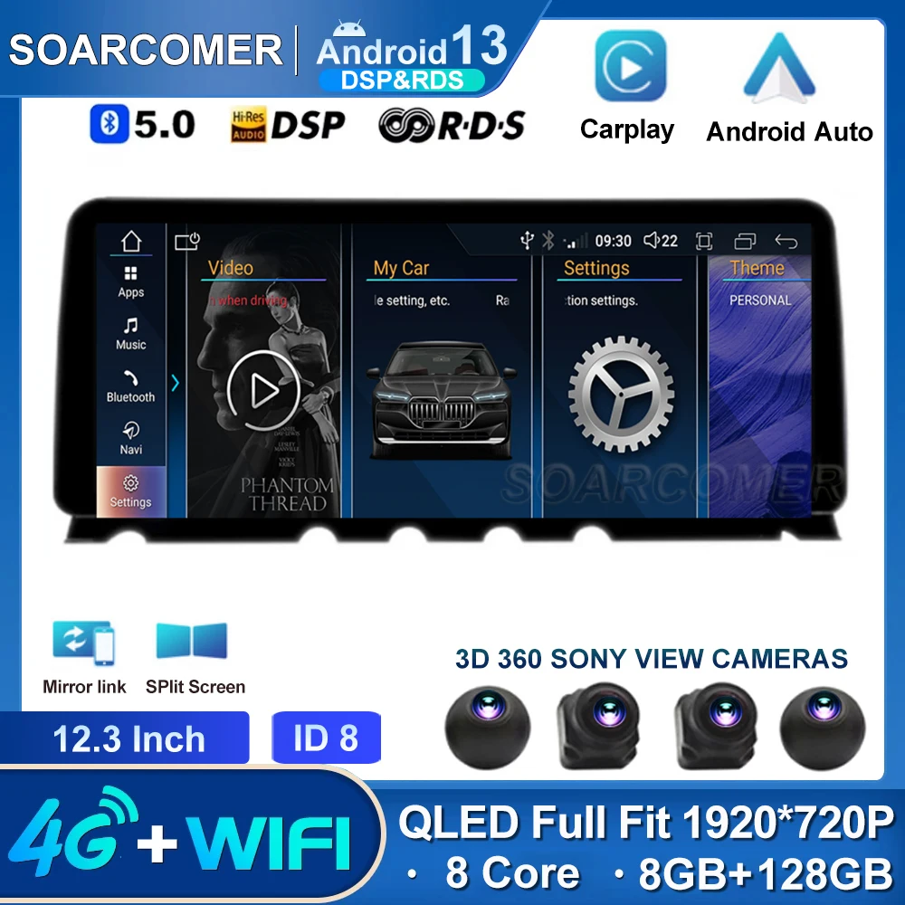 

Автомобильный плеер с экраном 12,3 дюйма 1920*720 DPS Android 12, мультимедийная навигация Carplay Auto для BMW 7 серии F01 F02 CIC NBT система