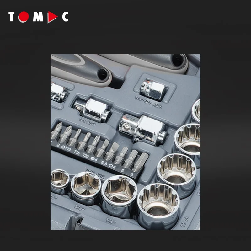 Фото Набор инструментов TOMAC из 52 предметов: хромованадиевые торцевые ключи для ремонта автомобилей и грузовиков №3