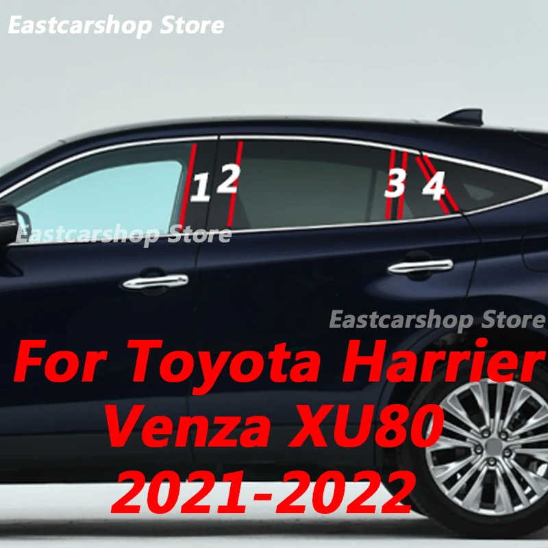 

For Toyota Harrier Venza XU80 2021 2022 Car B C Pillar Middle Central Column PC Window Glossy Black Decoration Sticker Cover