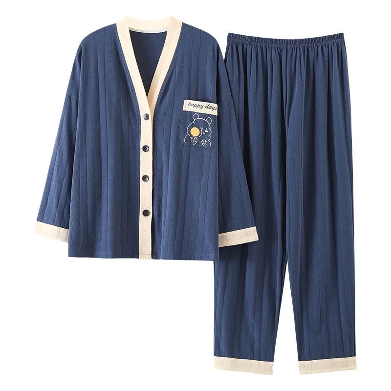 M-5XL Women Cardigan Cotton Pajamas Set Long Sleeve Autumn Winter Homesuits for Girl Elegant Lady Cartoon Sleepwear Casual Pjs