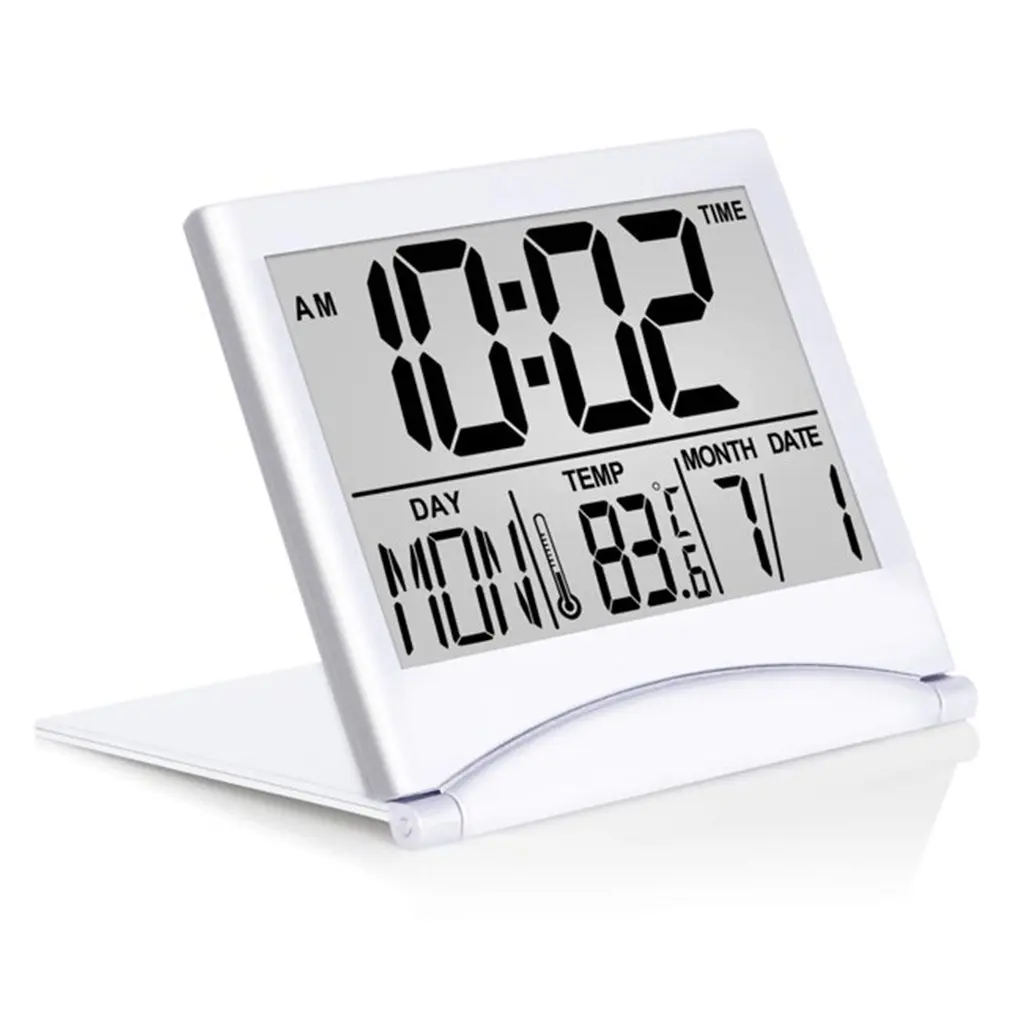 

Folding LCD Digital Alarm Clock Desk Table Weather Station Desk Temperature Travel Ectronic Mini Clock