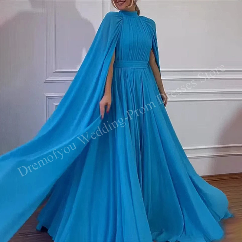 

Elegant Long Evening Dresse for Arabic Dubai Women High-Neck Floor-Length A-Line Party Gala Special Events Wedding Guest 2023