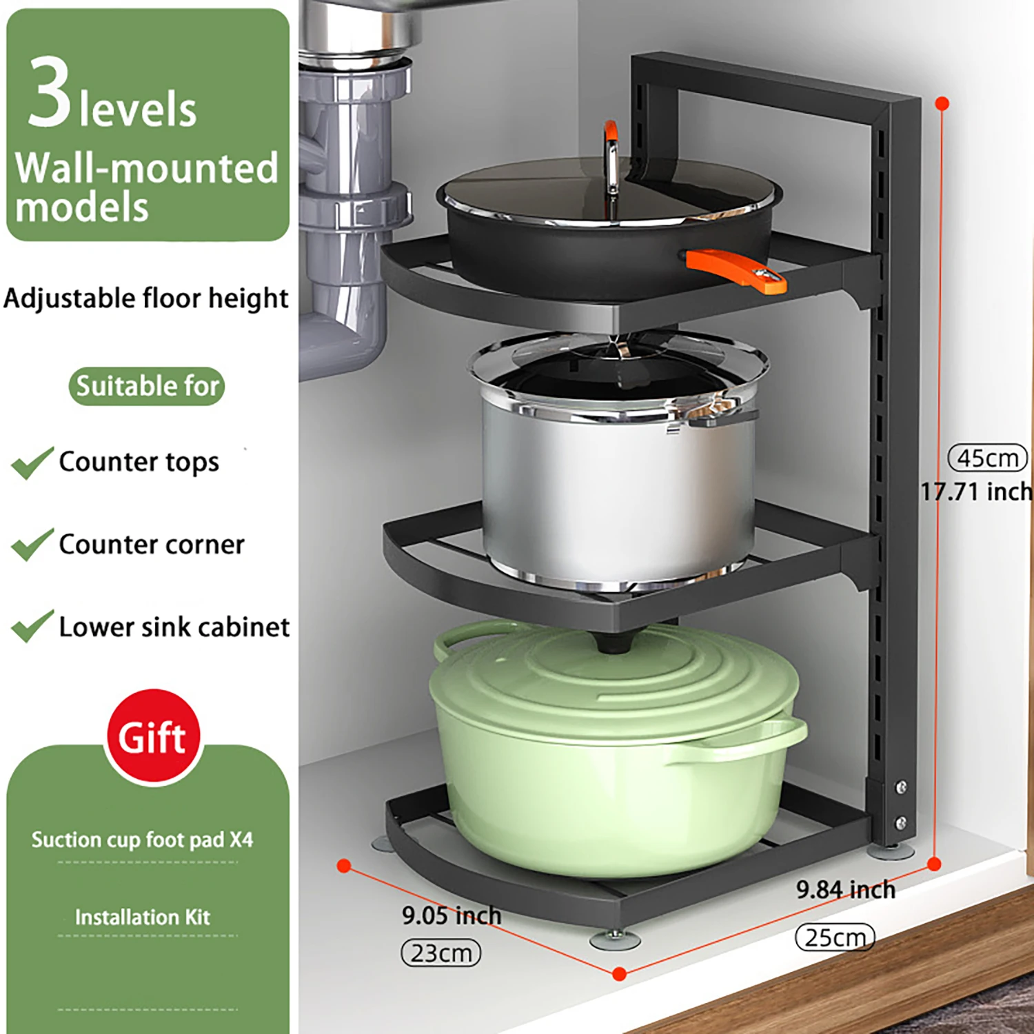 

Helper Kitchen Rack Household Multi-Layer Pot Storage Rack Under The Sink Cabinet Inner Cabinet Layered Pot Rack