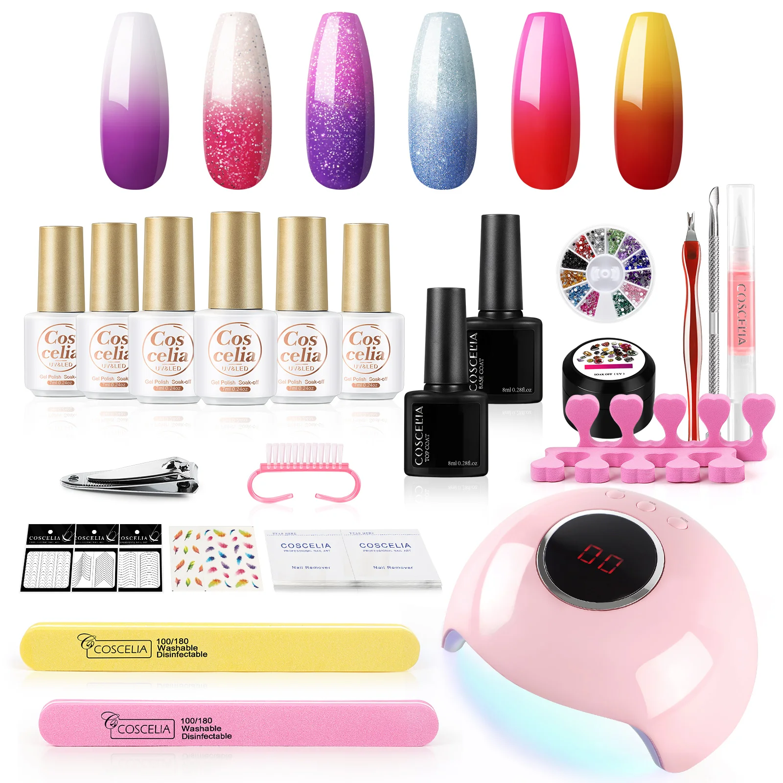 

Gel Nail Polish Kit with UV Light Temperature Color Changing Gel Polish Set Base Top Coat Nail Art Decoration Manicure Kit