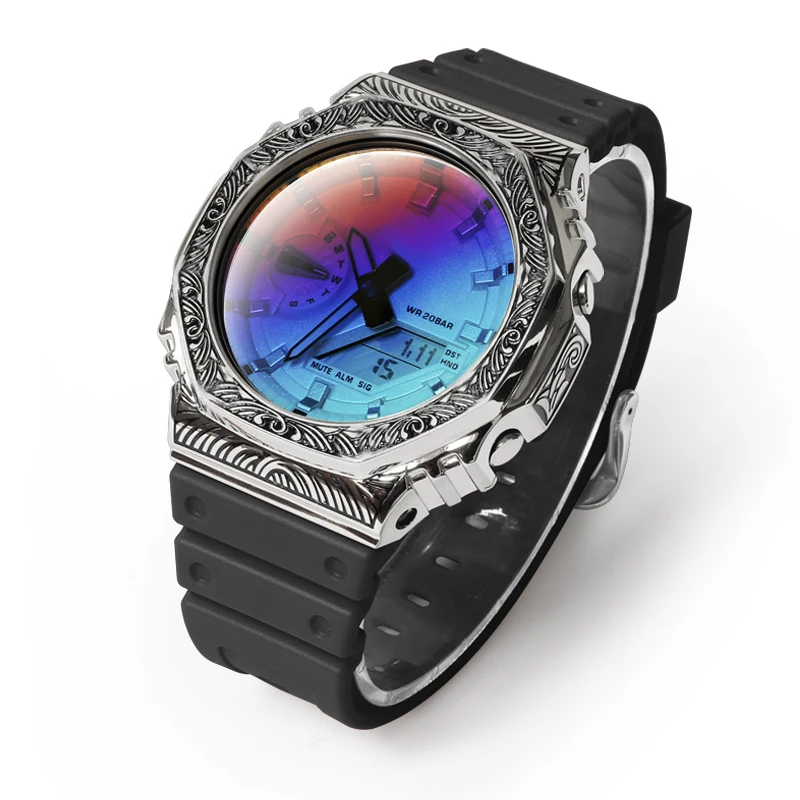 Carved Pattern GA2100 GA2110 Refit Mod Kit For Casioak Watch Metal Case Bezel Rubber Strap Band With Modification Tools