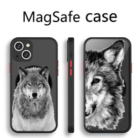 angry animal wolf face phone case transparent magsafe magnetic magnet for iphone 13 12 11 pro max mini wireless charging cover