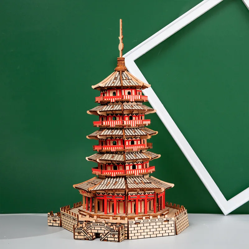 

New DIY wooden puzzle Lei Feng Tower building model complex children adult patient assembly toys