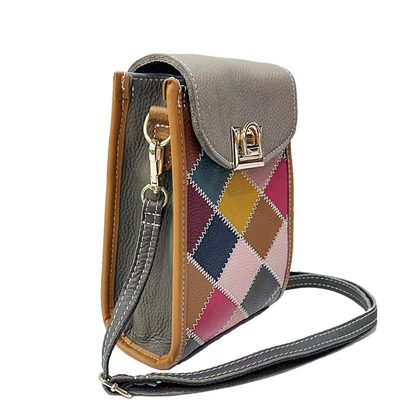 Annmouler Fashion Women Shoulder Bag Genuine Leather Messenger Bag Cow Leather Patchwork Phone Bag Colorful Crossbody Bag