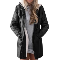 womens fashion casual long sleeve solid color denim jacket hooded jackets plush coat long jean outwear overcoat female coats