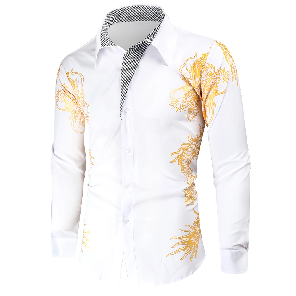 Bababuy New Men's Casual Long Sleeve Bronzing Shirts Feature Vintage Slim Fit Shirt Tops England Style  Luxury T Shirt
