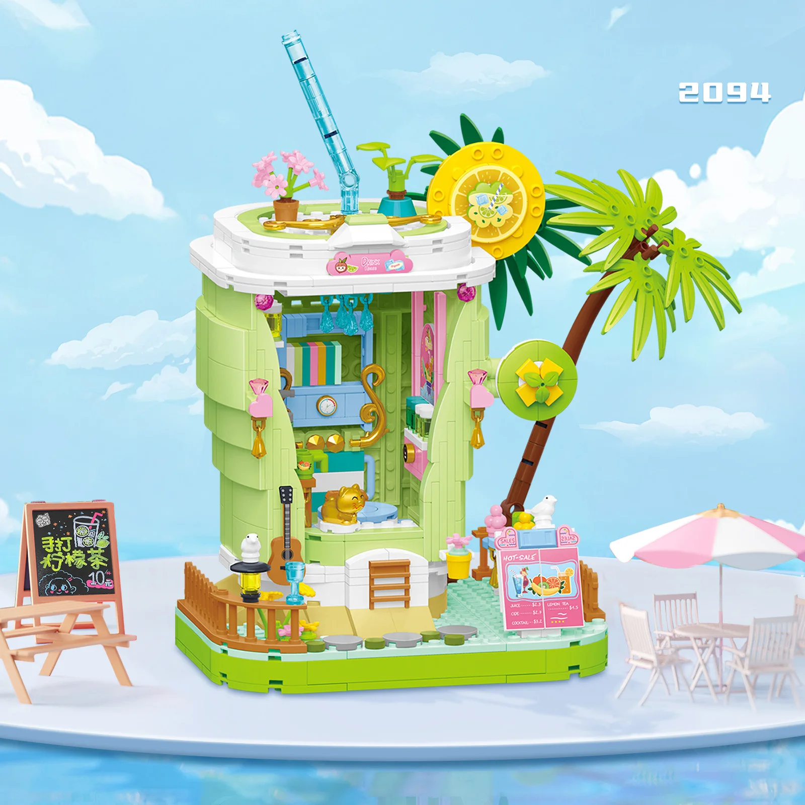 

Creative Streetscape Architecture Lemon Tea Cold Drink Shop Moc Mini Block City Street View Building Brick Toy For Kids Gift