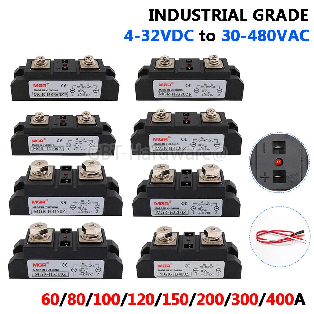 

1PCS Industrial Solid State Relays Module 60A 80A 100A 120A 150A 200A 300A 400A SSR 4 - 32VDC To 30 - 480VAC TEMP -30°C To 70°C