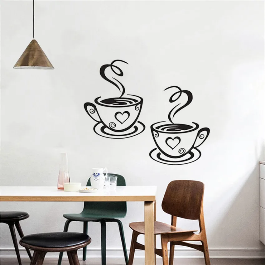 

DIY Wall Stickers Black Coffee Cups Art Wall Decal PVC Coffee Pattern Sticker Home Kitchen Cafe Restaurant Decoration wallpaper