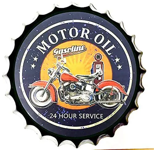 

Royal Tin Sign Bottle Cap Metal Tin Sign Motor Oil Gasoline Gas Diameter 13.8 inches, Round Metal Signs for Home and Kitchen Bar