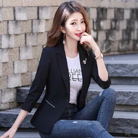 spring women pink suit coat three quarter sleeve pink black yellow office lady blazers office lady