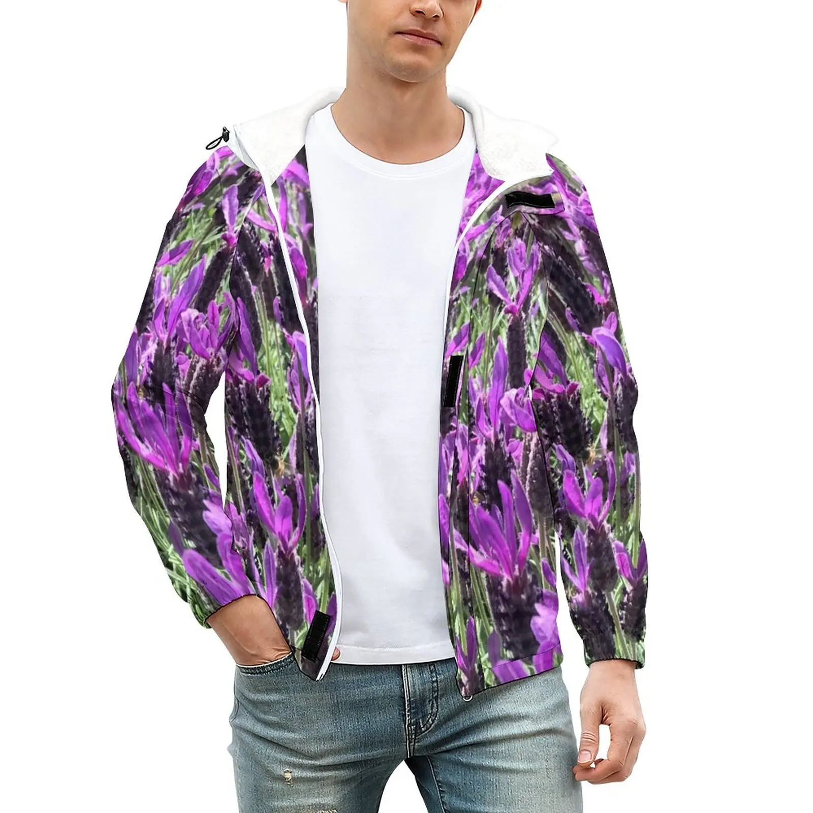 

Красивые Лавандовые Теплые повседневные куртки фиолетовые пальто с цветочным принтом зимняя уличная стильная куртка с капюшоном дизайнер...