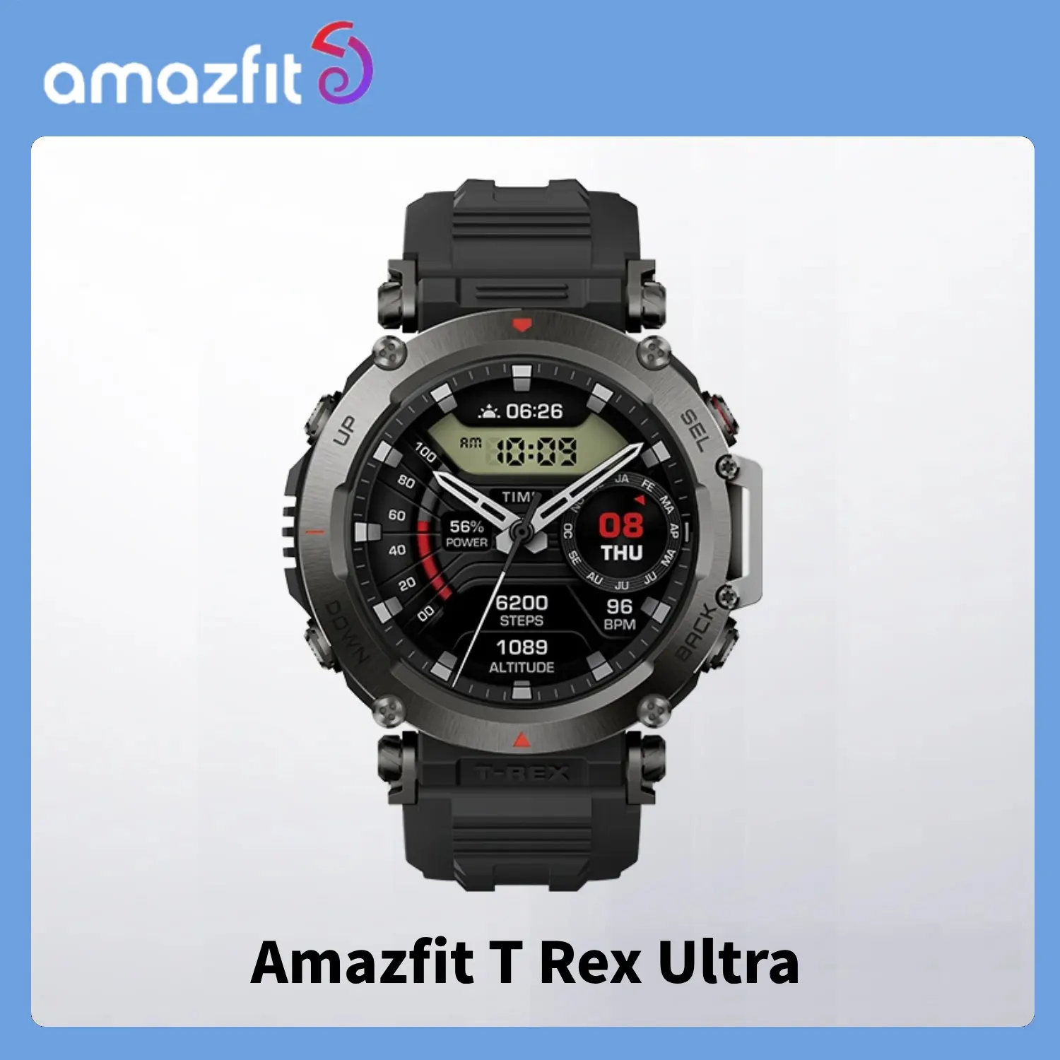 Фото Оригинальные умные часы Amazfit T-Rex Ultra, прочные уличные военные двухдиапазонные GPS 162, спортивные режимы, умные часы 99% новых, без коробки №1